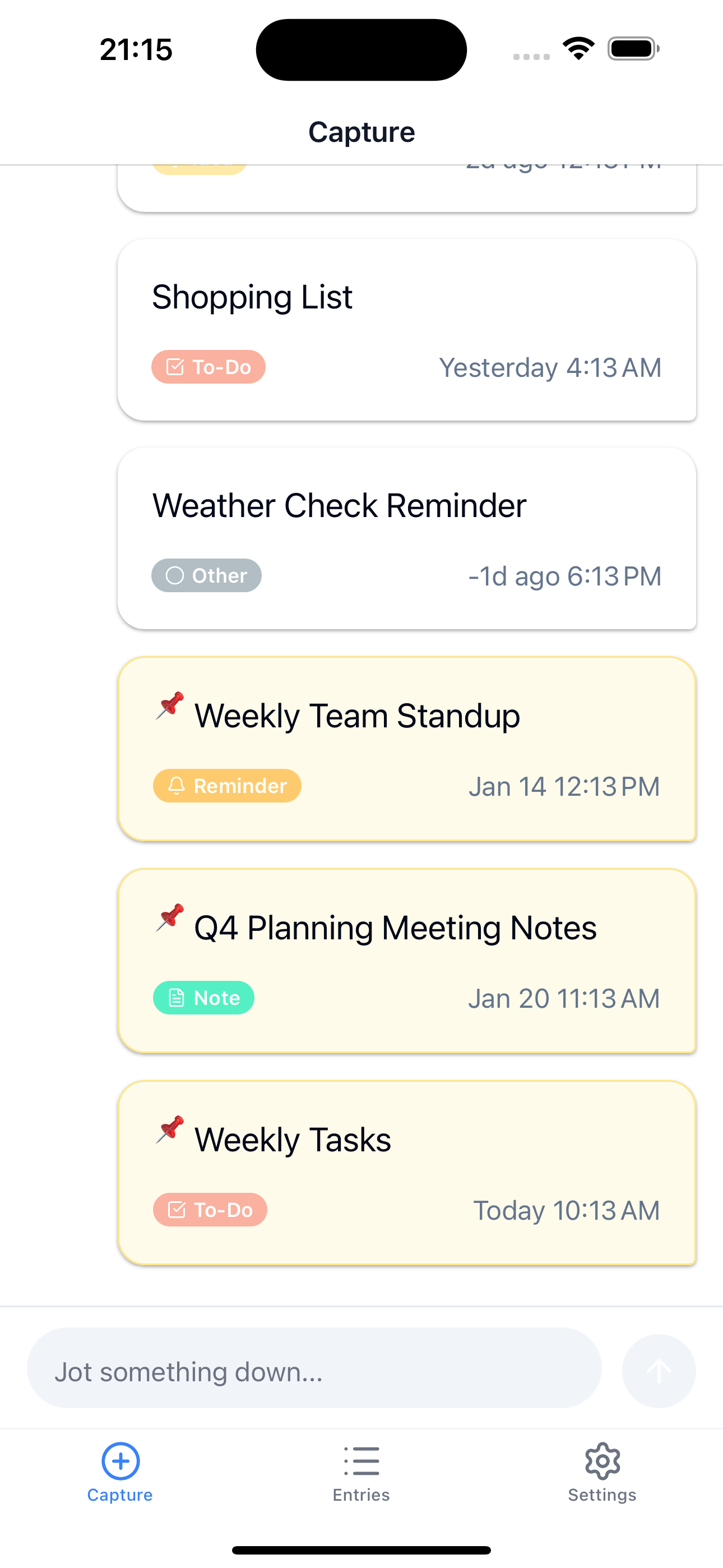 Jotter capture screen